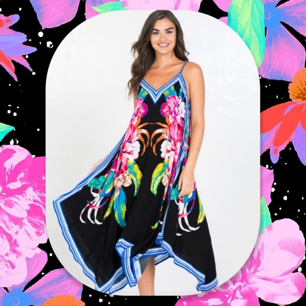 Tropical Sundress Floral Dress Summer Vacation NEW - Picture 1 of 10